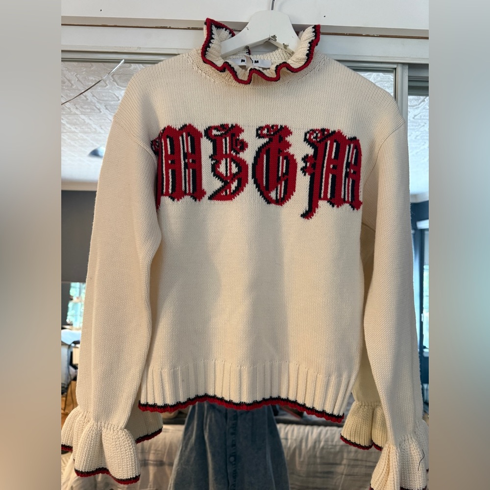MSGM Ivory Sweater with Red Detailing